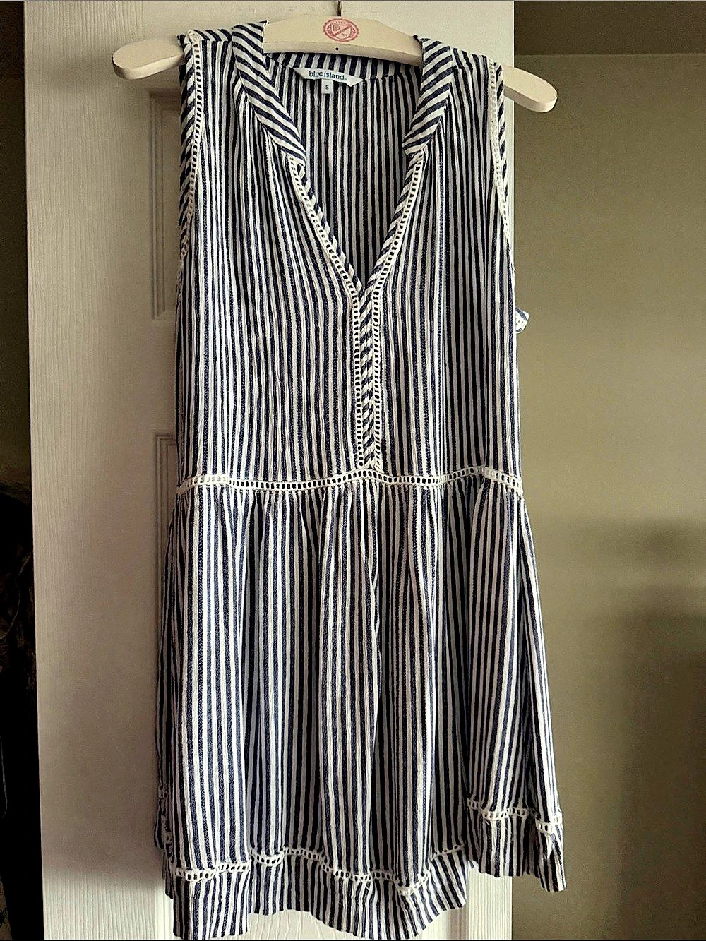 Blue Island Striped Mini Beach Dress in Blue & White Beach Wear Cover Up